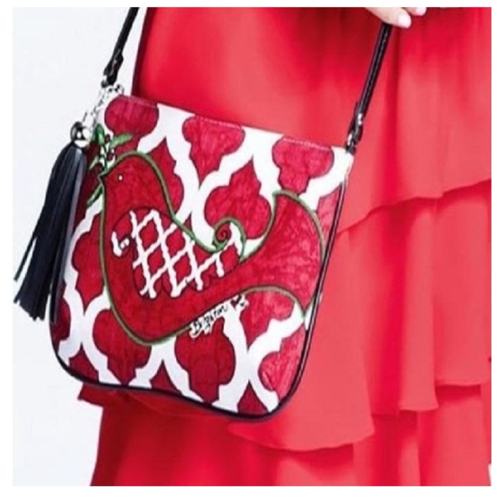 Brighton Love Dove Crossbody Pouch Red White Tassel - Picture 4 of 11